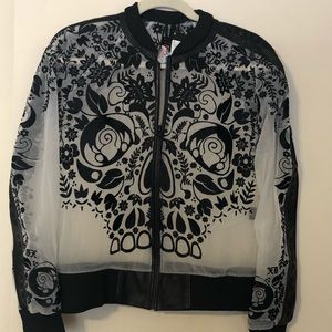 /Black leather & embroidery jacket